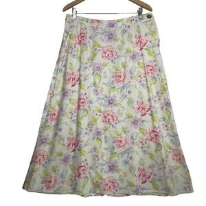 Liz Claiborne Lizwear 16P Floral Linen Blend A-Line Midi Skirt 90s Y2K Pockets